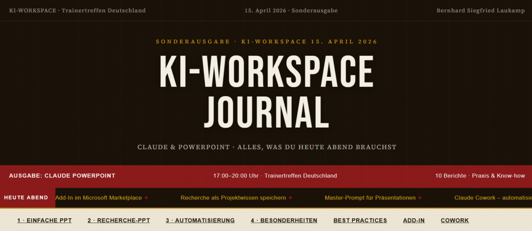 KI Workspace Journal Claude PowerPoint Titelbild 260415