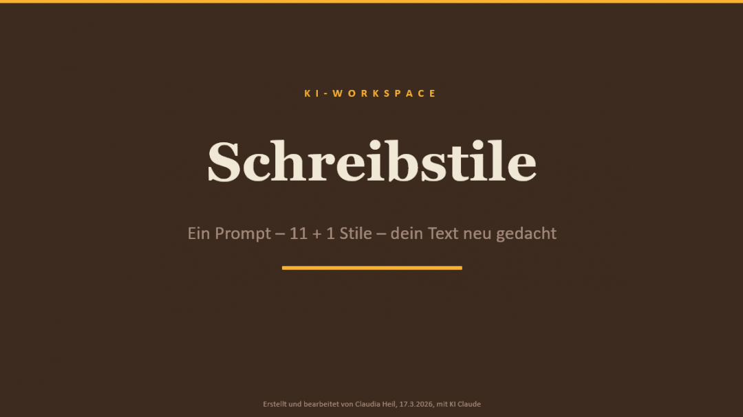 Claudia Heil KI Workspace 2026 3 18 Schreibstile Prompt für App